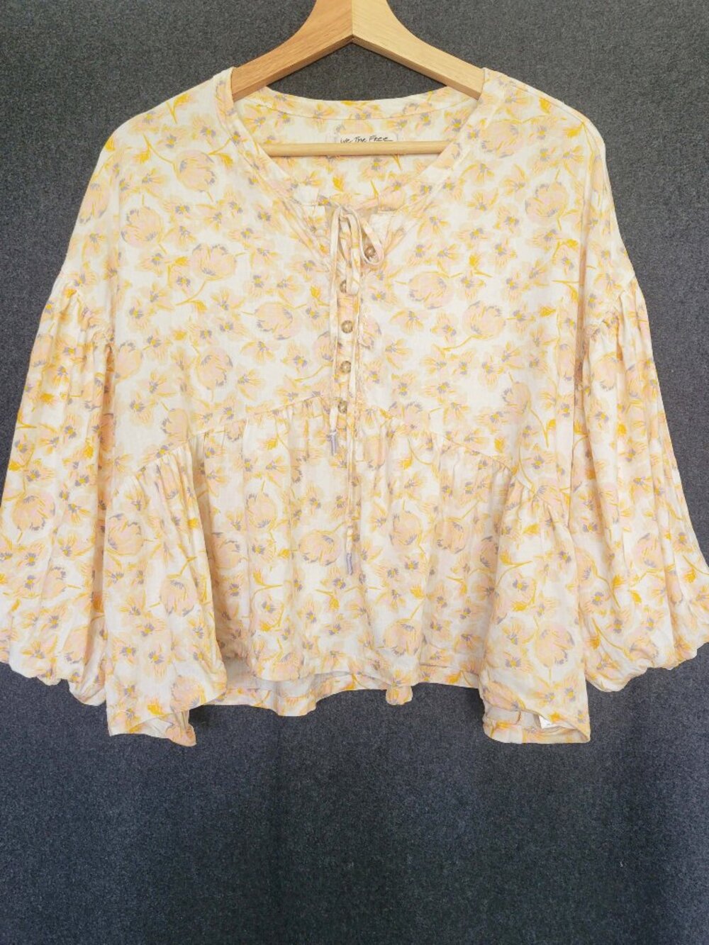We the Free Highlander Peasant Crop Top California Poppy Ballon Sleeve Blouse XS